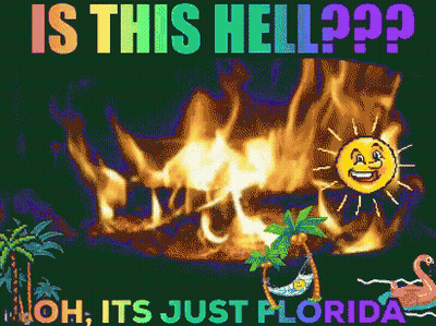 Is This Hell Poster With Flames And Smiling Sun GIF