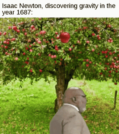 Isaac Newton Discovering Gravity With Apple Tree 1687 GIF