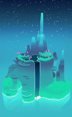 Island With Waterfall Under Starry Night Sky GIF