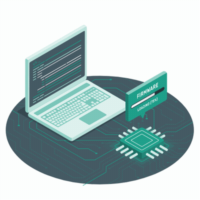 Isometric Laptop With Firmware Loading Sign GIF