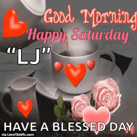 It Is A Good Morning Happy Saturday Greeting Card With A Cup Of Coffee And Roses . GIF