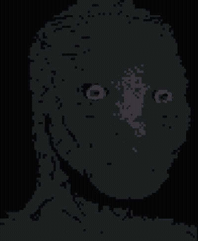 It Looks Like A Pixel Art Of A Person 'S Face With A Choker Around Their Neck . GIF