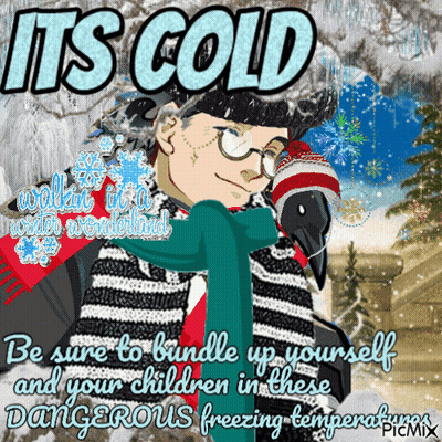 It's Cold Poster Man Holding Crow GIF