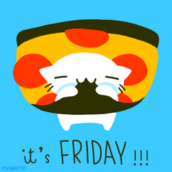 It's Friday Cartoon Cat Eating  Pizza GIF