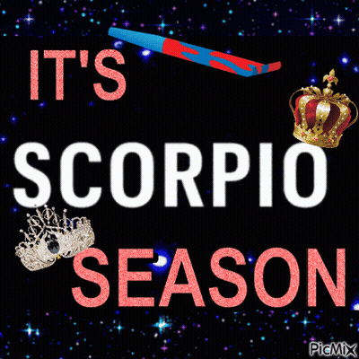 It's Scorpio Season Sign With Mask And Crown GIF