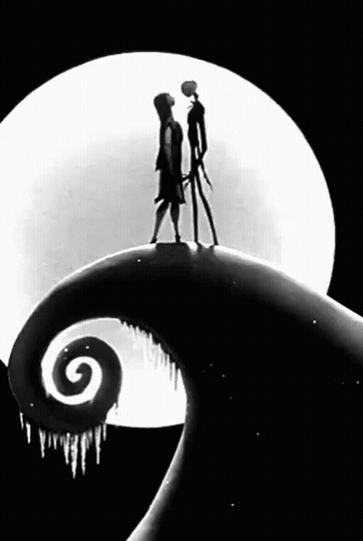 Jack And Sally Kissing In Front Of Full Moon GIF