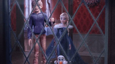 Jack Frost And Elsa Seen Through Glass Door GIF