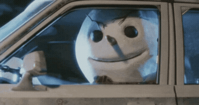 Jack Frost Sitting In Car With Head Out Window GIF