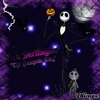Jack Skellington From The Nightmare Before Christmas Holding A Pumpkin On A Stick GIF