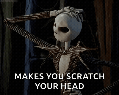 Jack Skellington From The Nightmare Before Christmas Is Scratching His Head With His Hand . GIF