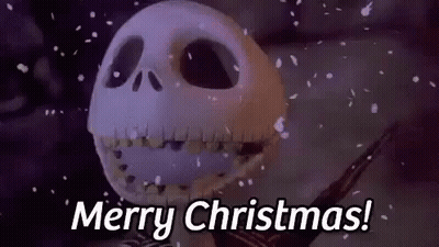 Jack Skellington From The Nightmare Before Christmas Is Smiling In The Snow . GIF