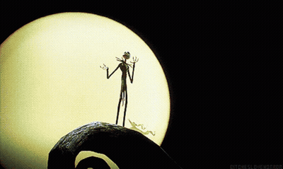 Jack Skellington From The Nightmare Before Christmas Is Standing On A Swirl In Front Of A Full Moon GIF