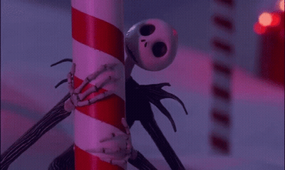 Jack Skellington Leaning Against Candy Cane GIF
