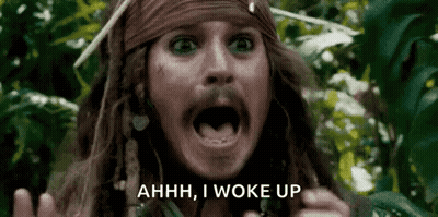 Jack Sparrow From Pirates Of The Caribbean Is Screaming And Saying Ahhh , I Woke Up GIF