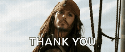 Jack Sparrow From Pirates Of The Caribbean Is Standing On A Boat And Saying Thank You GIF