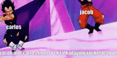 Jacob And Carlos From Rock Talk Playing Rocket League Are Shown GIF