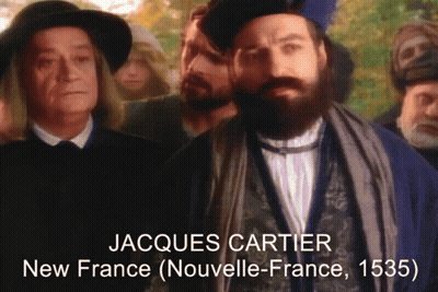 Jacques Cartier New France ( Nouvelle-France , 1535 ) Is Written On A Black Background GIF