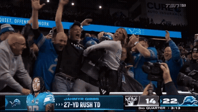 Jahmyr Gibbs 27 Yd Rush TD Celebrated By Fans GIF