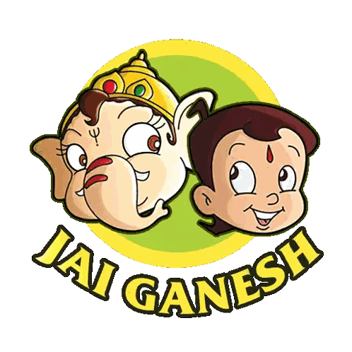 Jai Ganesh Cartoon Drawing Of Boy And Girl Sticker