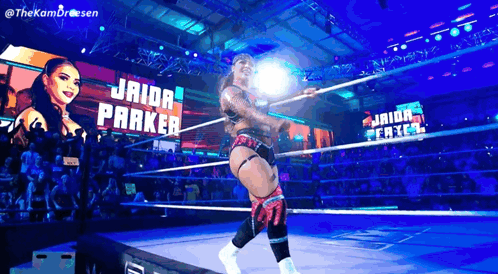 Jaida Parker Holding Rope in Wrestling Ring