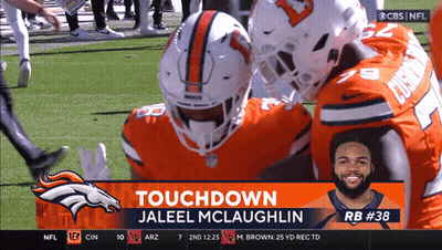 Jaleel McLaughlin #38 Broncos Celebrating Touchdown GIF