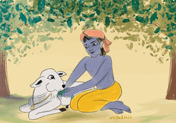 Janmashtami Krishna Feeding Cow Animation GIF