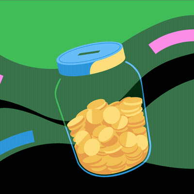 Jar Filled With Coins And Blue Lid GIF