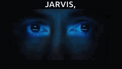 Jarvis Is Written On A Blue Background With A Man 'S Face GIF
