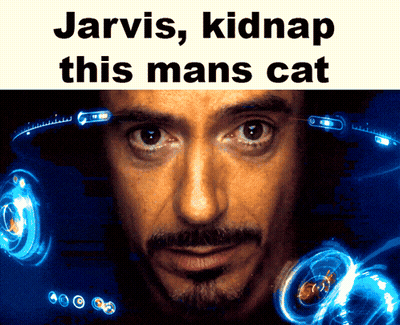 Jarvis Kidnap This Mans Cat Is Written Above A Picture Of A Man GIF
