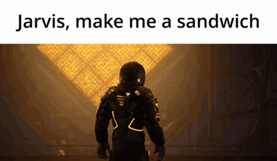 Jarvis , Make Me A Sandwich Is Written Above A Picture Of An Astronaut GIF