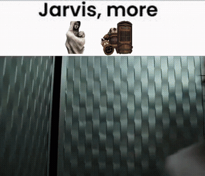 Jarvis More Is Written Above A Statue Of A Man Holding A Baby GIF