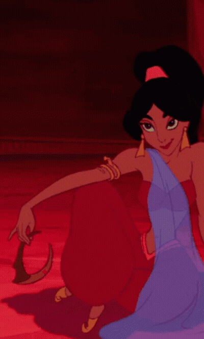 Jasmine From Disney 'S Aladdin Is Wearing A Red Dress And A Blue Dress GIF