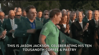 Jason Jackson Is Celebrating His Ten Thousandth Coffee And Pastry . GIF