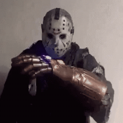 Jason Voorhees Holding Infinity Gauntlet And Cheese GIF