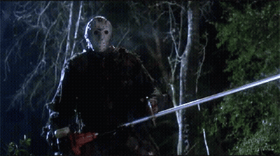 Jason Voorhees Holding Long Pole With Disc GIF