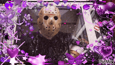 Jason Voorhees With Purple Hearts And Stars GIF