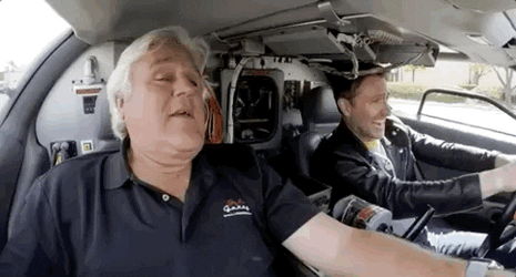 Jay Leno And Chris Hardwick Riding  DeLorean GIF
