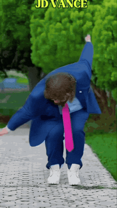 JD Vance Dancing On Sidewalk In Blue Suit GIF