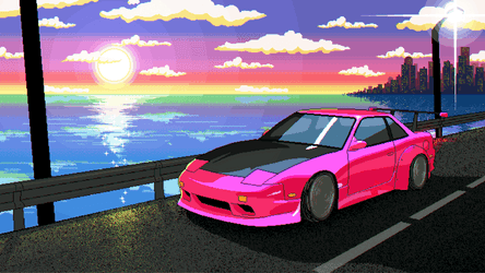 Jdm Pink Animated Car During Sunset GIF