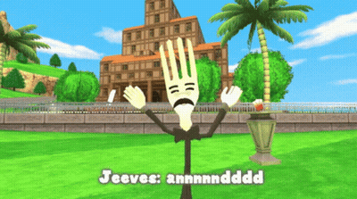 Jeeves Standing In Front Of Building And Palm Trees GIF