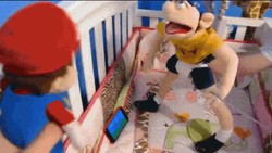 Jeffy With Mario Playing In Crib GIF