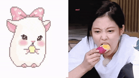 Jennie Kim Eating With Cute Cartoon GIF