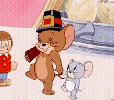 Jerry Cartoon Wearing Pilgrim Hat And Holding Pipe GIF