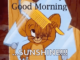Jerry From Tom And Jerry Is Brushing His Hair With A Comb In Front Of A Mirror . GIF