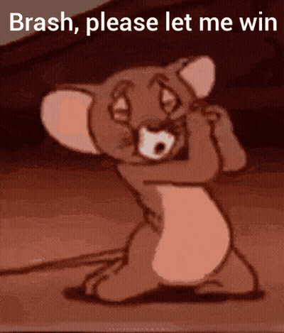Jerry From Tom And Jerry Is Kneeling Down With The Words Brash Please Let Me Win Above Him GIF