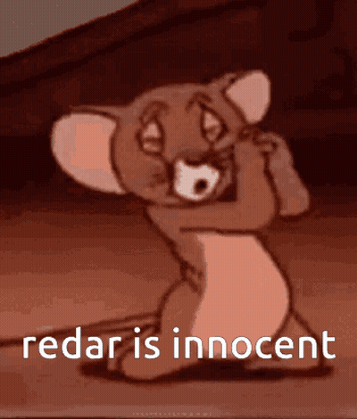 Jerry From Tom And Jerry Is Kneeling Down With The Words " Redar Is Innocent " Above Him GIF