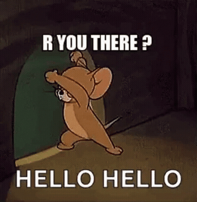 Jerry From Tom And Jerry Is Standing In Front Of A Door And Saying `` R You There ? Hello Hello '' . GIF