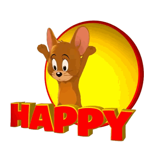 Jerry From Tom And Jerry Is Standing In Front Of A Happy Sign Sticker