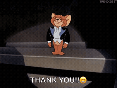 Jerry From Tom And Jerry Is Standing In Front Of A Microphone And Says " Thank You " GIF