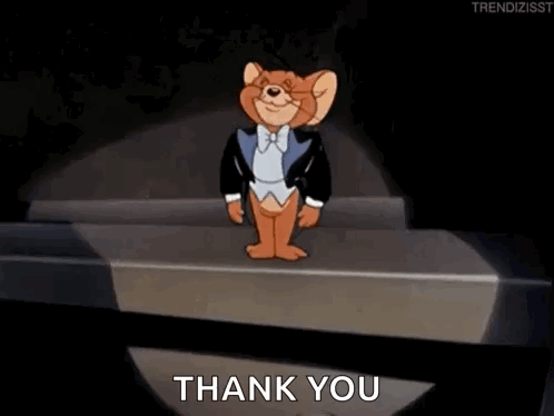 Jerry From Tom And Jerry Is Wearing A Tuxedo And Bow Tie And Saying `` Thank You '' . GIF